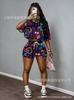 European and American street style number star print short T-shirt, elastic waist shorts, lazy two-piece outfit