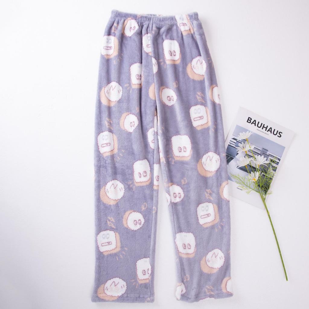 Pantaloni de pijama de flanel gros pentru femei, cu imprimeu desenat, - calduroase, marimi mari pentru toamna/iarna