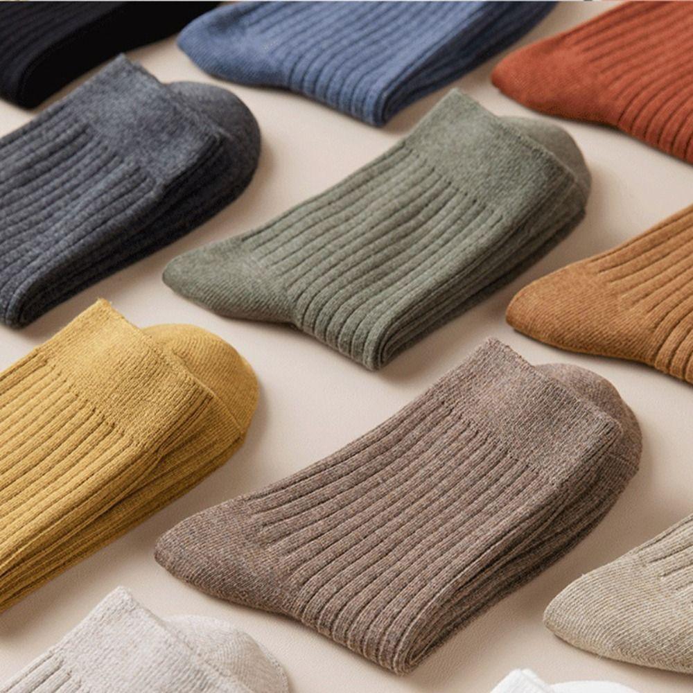 10Pairs Solid Color Women Mid-calf Socks Simple Autumn Tube Socks Simple Business Socks Men  Sports