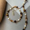 Natural Tiger's Eye Pearl Necklace Bracelet Set Beaded Clavicle Chain Maillard Accessories Women