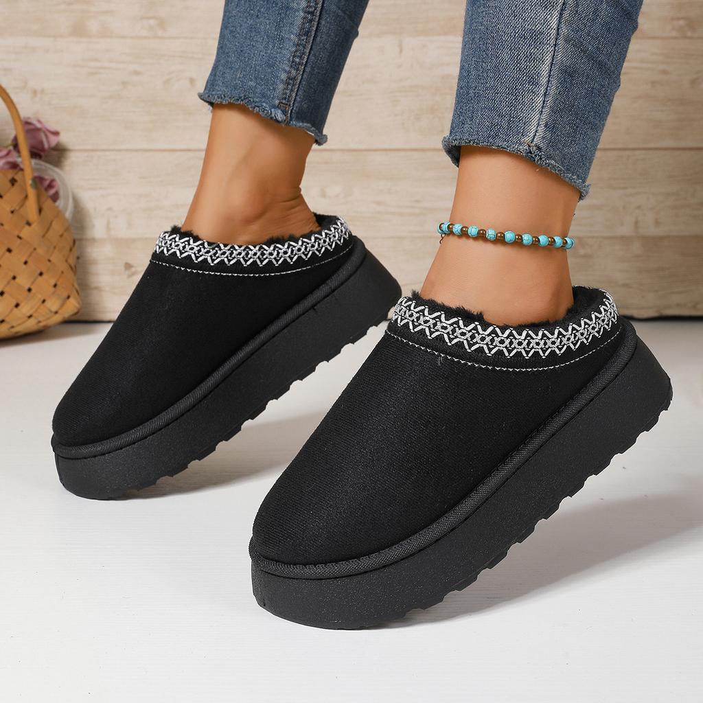 Außenhandel Übergröße Herbst und Winter neue Spitze Mode Schneestiefel Damenschuhe Halbschlappen Baumwollschuhe verdickte Plüsch Hausschuhe Damen