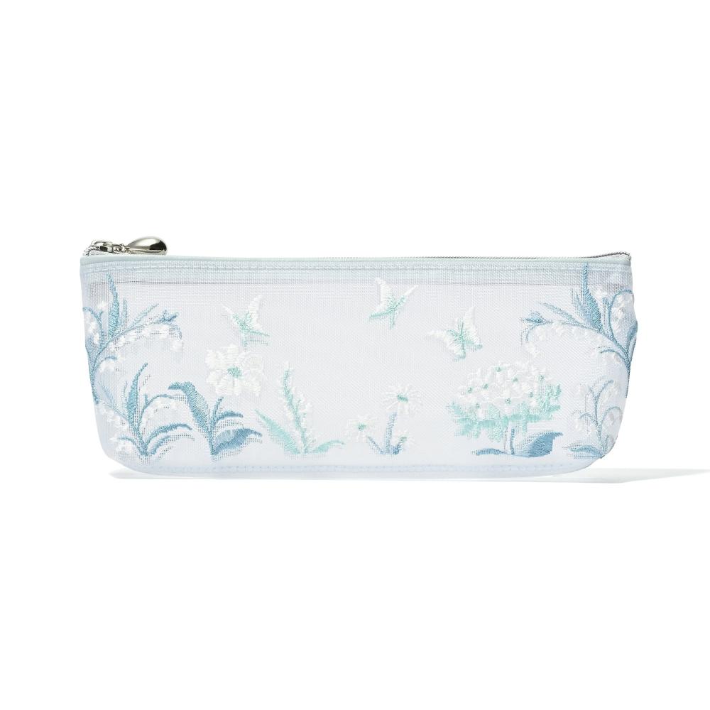 Franc Franc Japan Mesh Embroidered Pen And Tooth Brush Pouch Light Blue