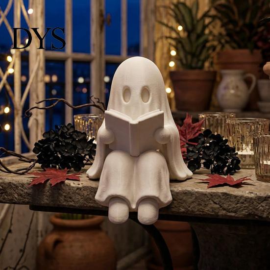 Trendy Desktop Ornament Ghost Reading Book Halloween Decoration, 3D Printed Shelf Sitter Statue, Gothic Style Decor Cute Spooky Sitting Figurine