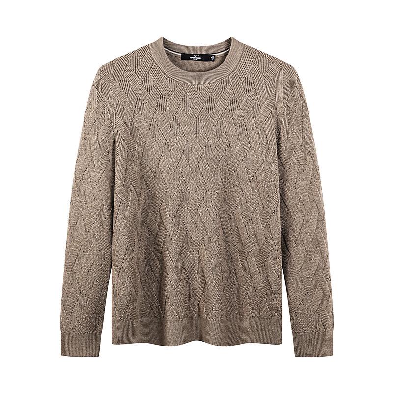 SEPTWOLVES Men's Round Neck Gingham Jacquard Warm Wool Sweater