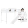 Bunk Bed, Children's with Window, with Slide, Stairs with Handrail, with 2 Lockers, Ample Storage Space, Pine+MDF, White+Brown, 90x200cm