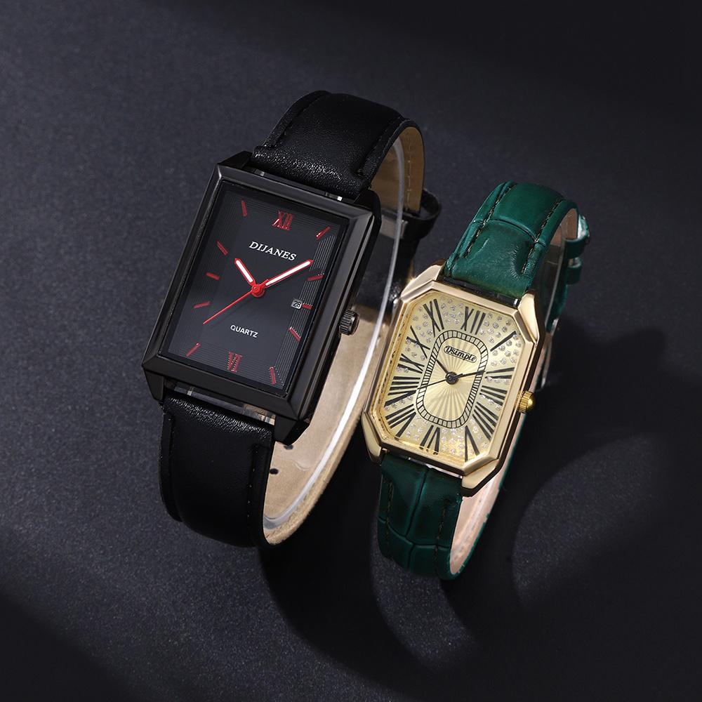 2pcs/set Couple Fashion Watch Set, PU Leather Strap Square Dial Roman Numeral Design Watch | Elegant Watches | Gifts
