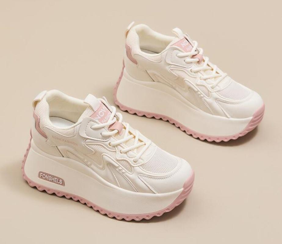 Autumn 8Cm Mesh Microfiber Vulcanize Chunky Sneaker Lace Up Shoes Fashion Synthetic Leather Flats Platform Wedge Women Ladies