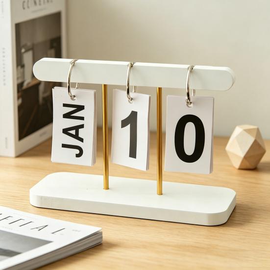 Wooden Perpetual Desk Calendar Daily Desktop Standing Flip Calendar with Day