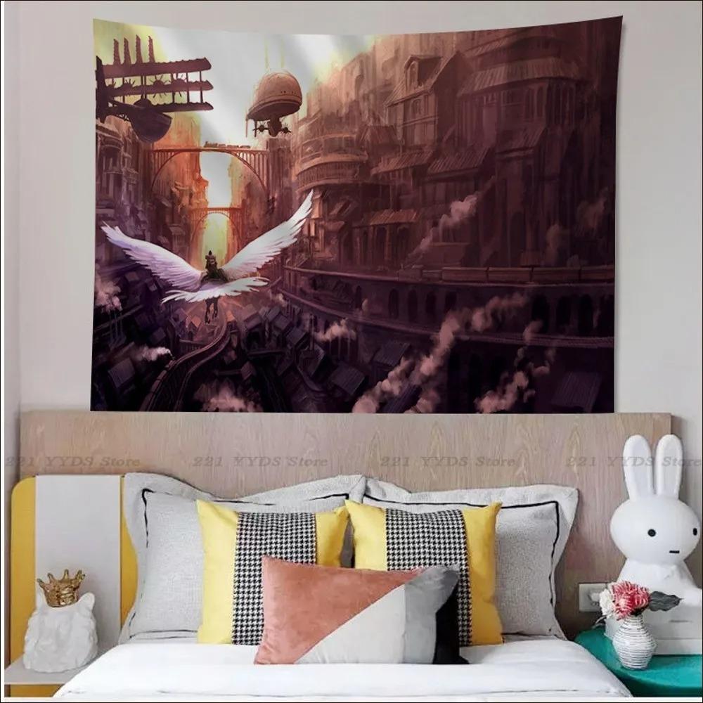 Office Living Room Tapestry Retro Steam Train Punk Style Hanging Cloth Home Wall Decoration Tapestry