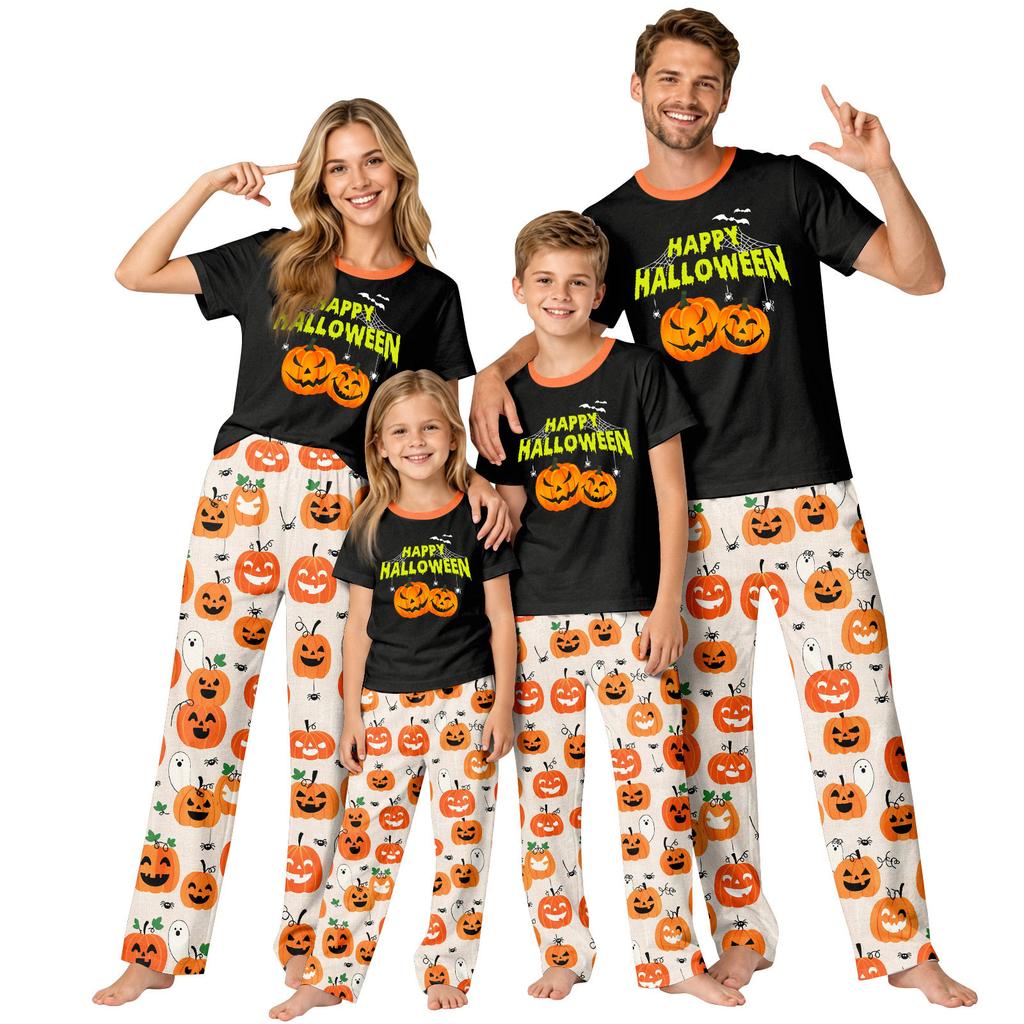 Familien-Passendes Halloween-Print-Pyjama-Set Kurzarm-Oberteil und Hose