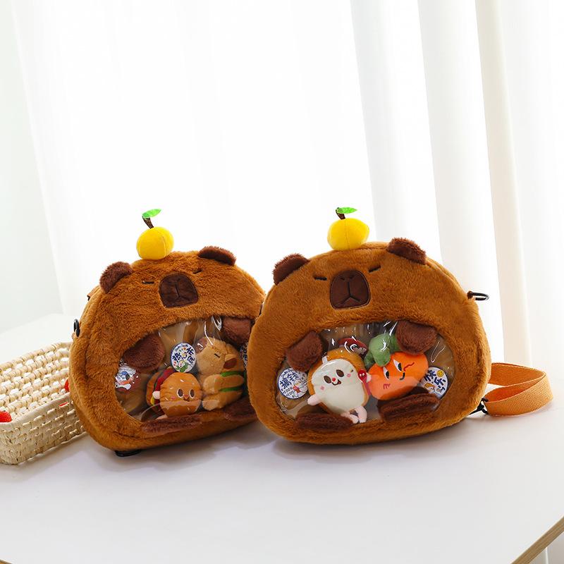 New Kapibara Shoulder Pain Bag Girl Heart Student Schoolbag Cute Orange Capybara See-through Storage Bag