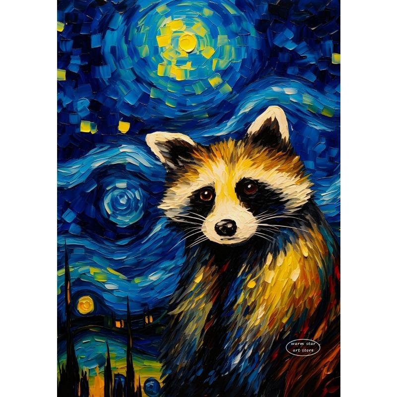 Owl Panda Raccoon Cow Tiger Cat Duck Starry Night Van Gogh Canvas Painting Abstract Posters Print Wall Art Pictures Home Decor