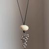 Korean INS Style Silver Grape Cluster Pendant Tassel Leather Cord Long Necklace for Women - Niche Design Sweater Chain Accessory