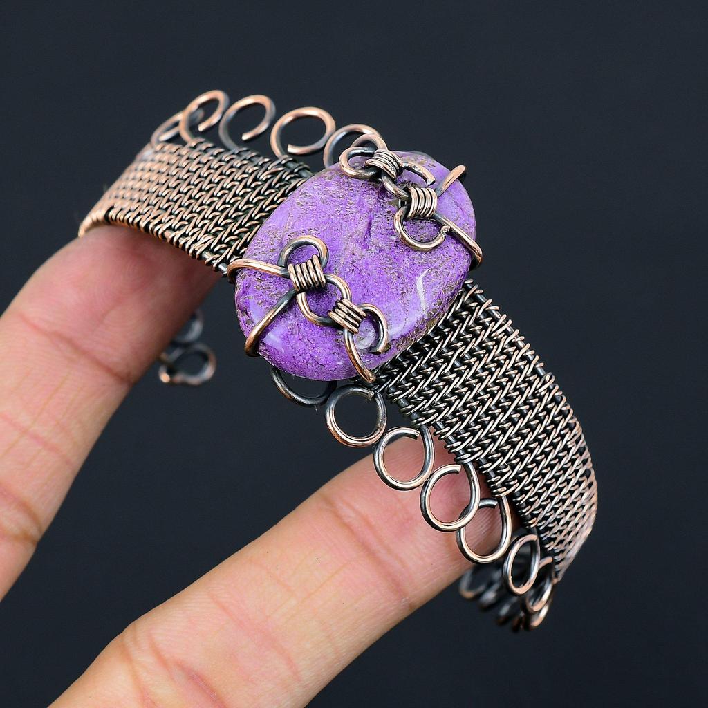 Purpurite Pure Copper Wire Wrapped Handmade Jewelry Bangle Bracelet Adjustable For Gift