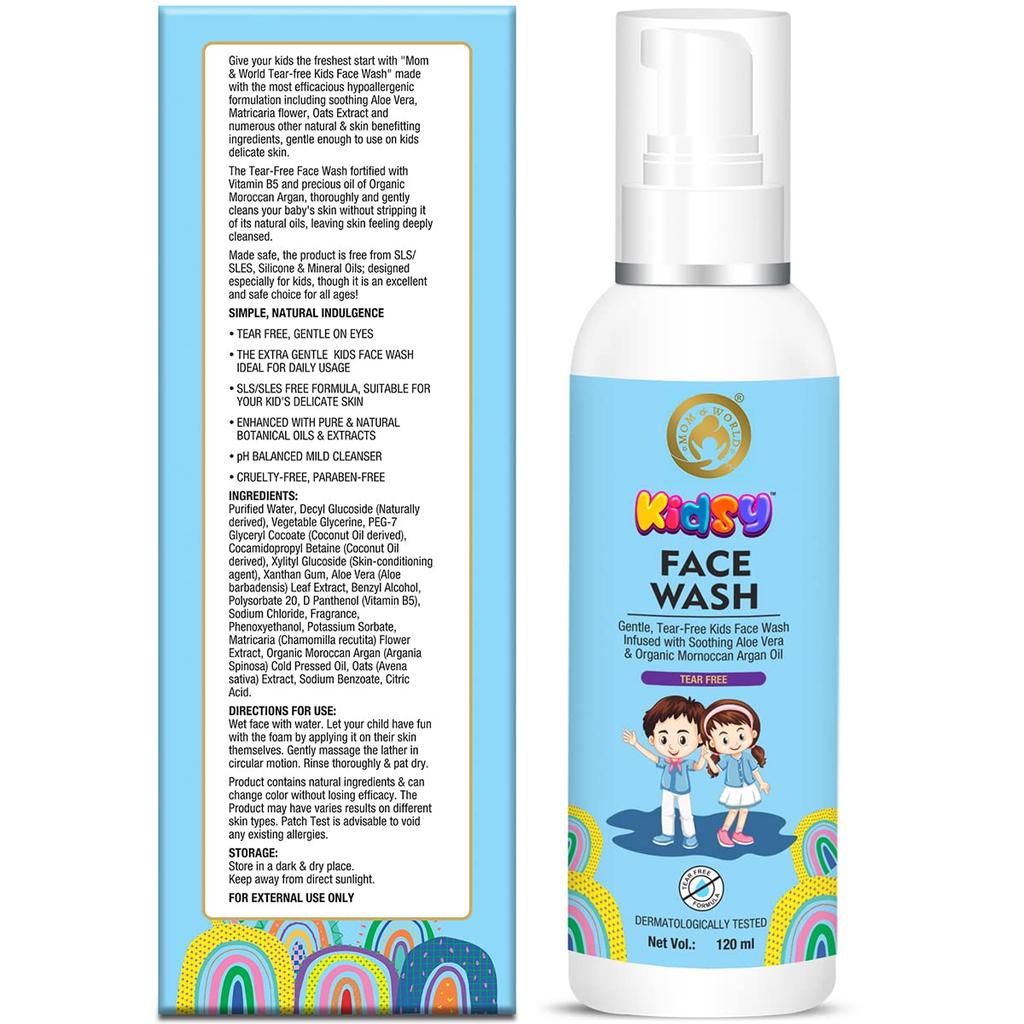 Mom & World Kidsy Face Wash Tear Free, 120ml + Kids Sunscreen Spray SPF 50
