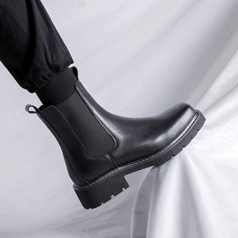 Square Head Chelsea Boots Premium British Style High Top Martin Boots ins Cool Leather Boots