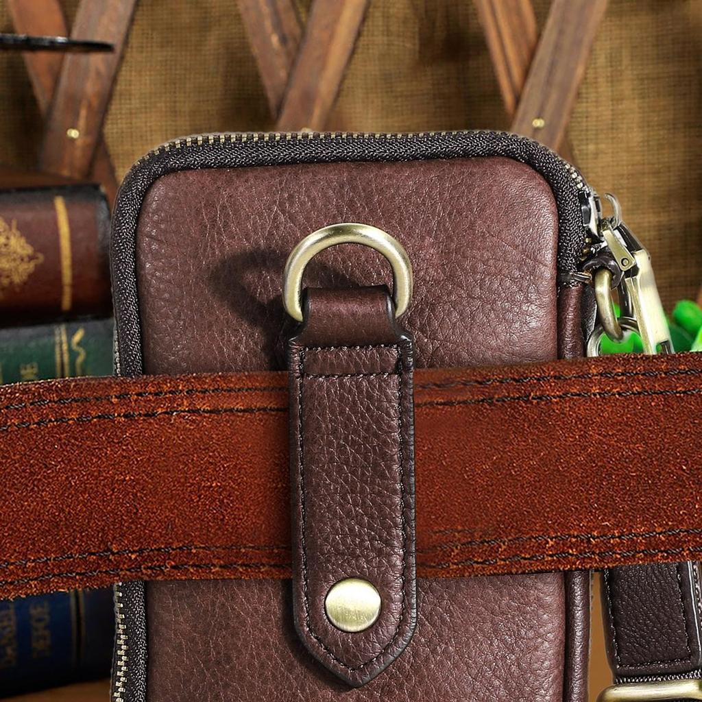 Malá crossbody kabelka pro muže Kabelka přes rameno z pravé kůže s držákem na kartu v pase na mobil