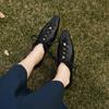 Fashion 2025 Hot Sale Fashion Low Heel Lace Up Genuine Leather Pumps Women Daily Walk Flats Young Girls Casual Spring Autumn Black Shoes