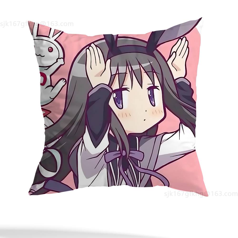 Puella Magi Madoka Magica Kissenbezug Milbenabweisender Kissenbezug Unsichtbarer Reißverschluss Seidig kurzer Plüsch Sofakissenbezug
