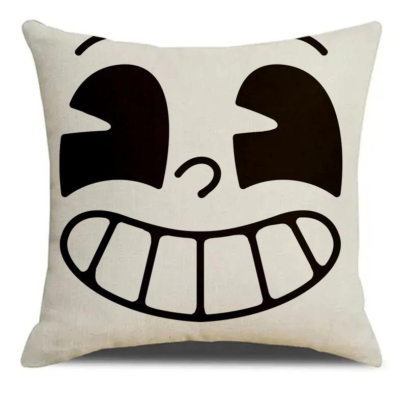 Black & White Cartoon Expression Pattern Printed Square Pillowslip  Blend Cushion Cover Pillowcase Living Room Home Decor