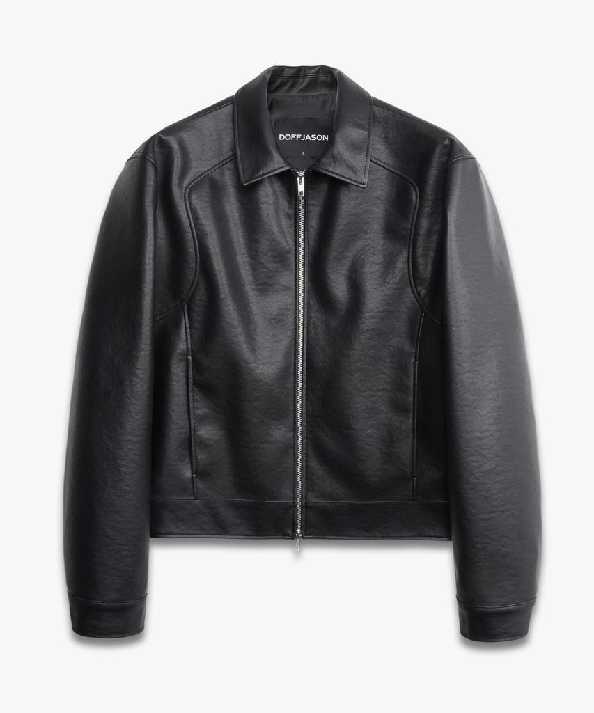 DOFFJASON Contour Crop Leather Jacket Black