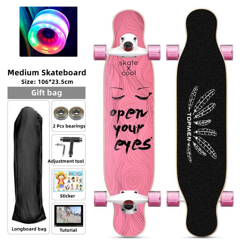 106MM Skateboard pro začátečníky Longboard Javor Flat-Plate Double Rocker Board Ocelové ložisko PU kolečka Dětské skateboardové prkno pro dospělé