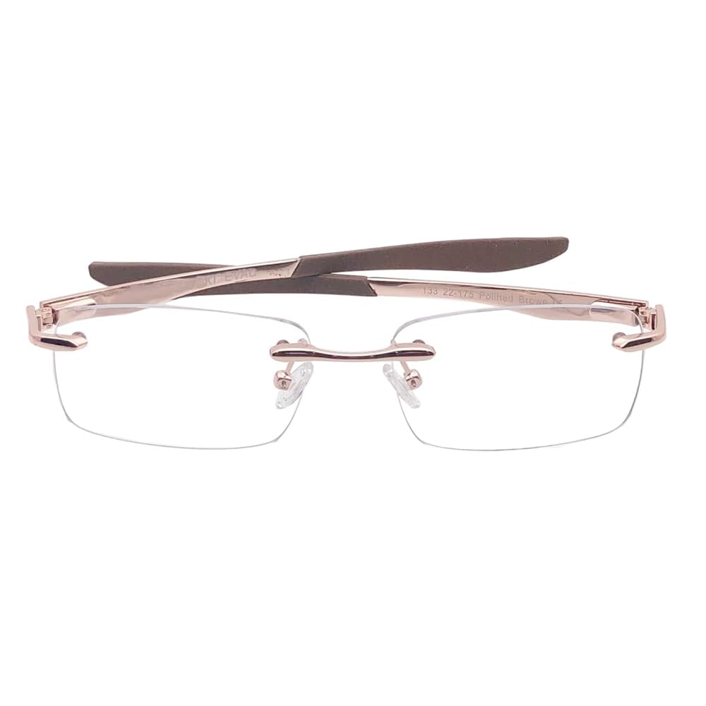 RSINC Rimless Frame/Eyeglass/Spectacle, Optical, Prescription, for Men and Women, Modern, Rose Gold Brown BR-1 N1 Rose Gold Brown