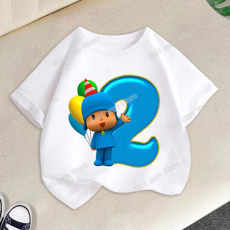 Maglietta Serie di Compleanno di Pocoyo Merch Cartoni Animati T-shirt a Manica Corta Vestiti Estivi Carini Girocollo Top Casual Regalo