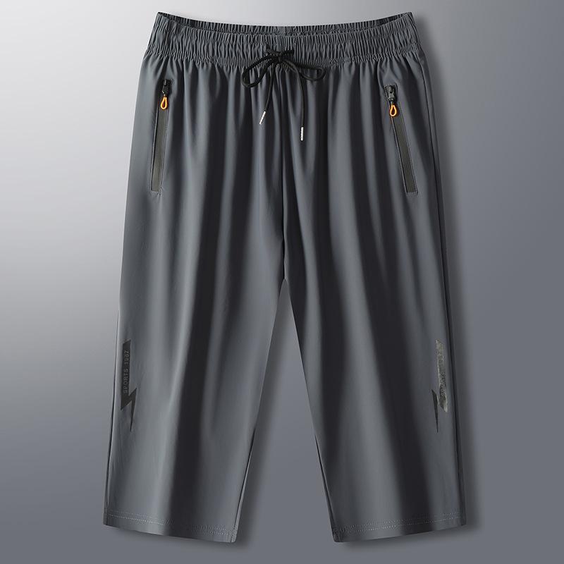 Men's Quick-Dry 3/4 Length Running Shorts - High Elastic, Ice Silk, Breathable, Summer Sports & Casual Wear.