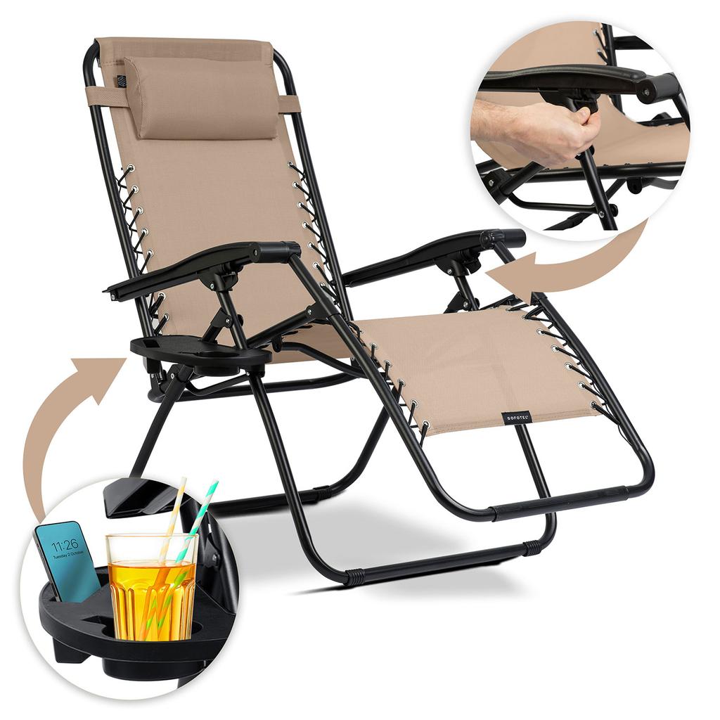Foldable Garden Lounger With Cushion Sofotel Chillwell Set of 2 Beige