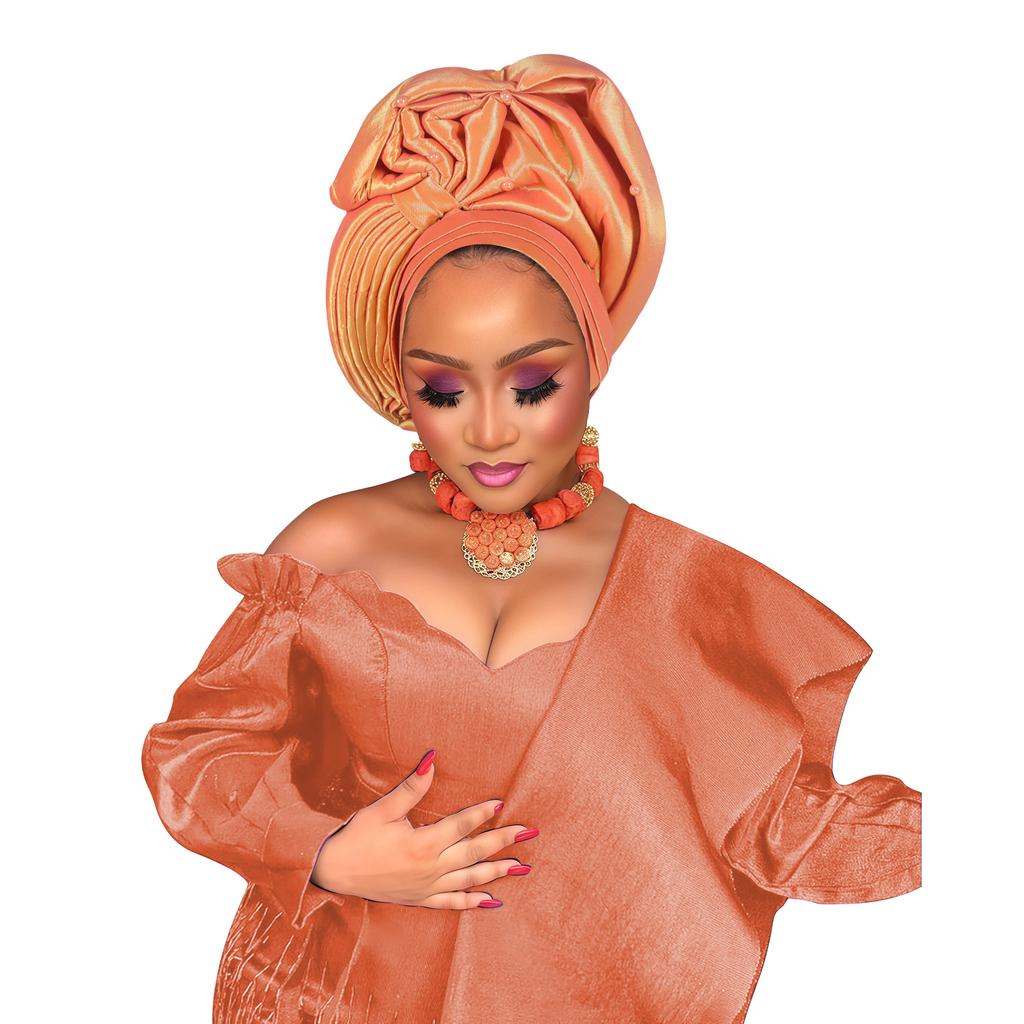 Raw Silk Turban Cap For Women African Female Head Wraps Nigeria Wedding Party Headcover Hat Ready To Wear Head Ties