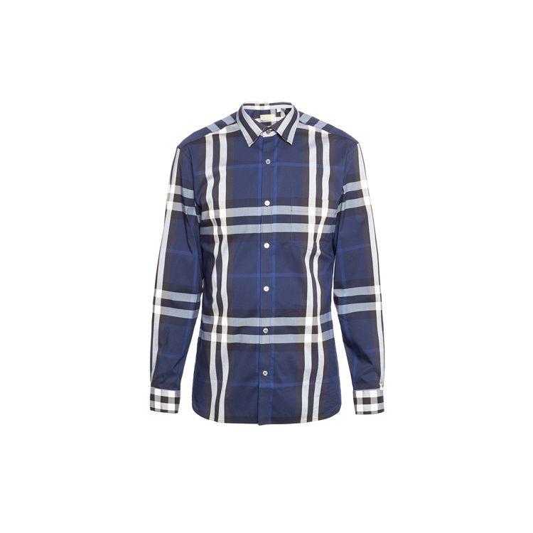 Burberry Stretch Cotton Poplin Shirt Navy White 40234821
