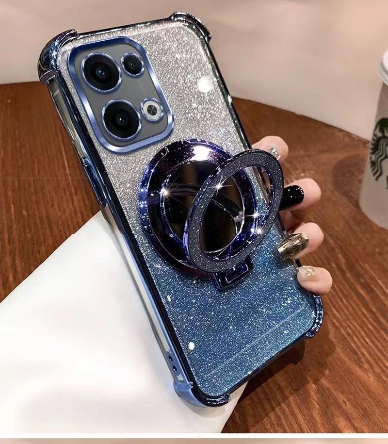 Applicable to OPPOFindx9 mobile phone case, four-corner glitter, makeup mirror reno16 anti-drop protective case a6 new trendy