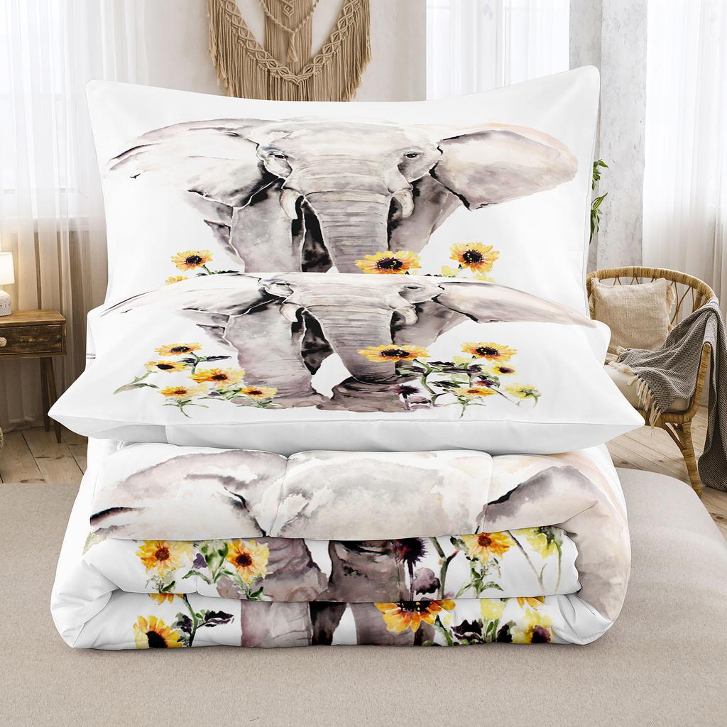 Queen Size Wild Animal Theme Twin Bedding Set Elephant Duvet Cover Set For Kids Teens Boys Comfortable Double King Quilt Cover
