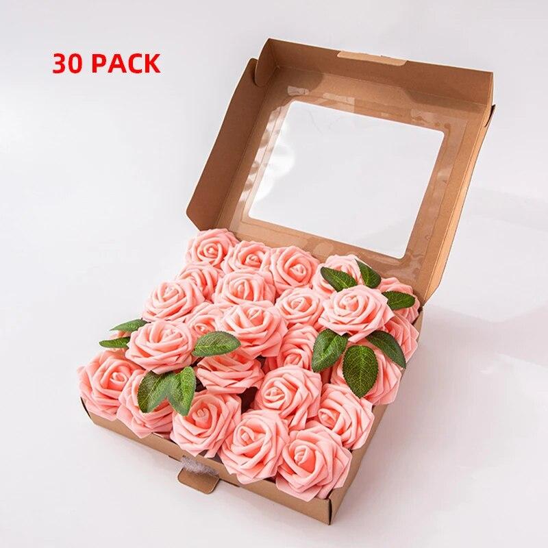 

30 головок 8 см искусственные розы из пенополиэтилена букет невесты цветок для свадебной вечеринки декоративный скрапбукинг цветок своими руками 30pcs box светло-розовый