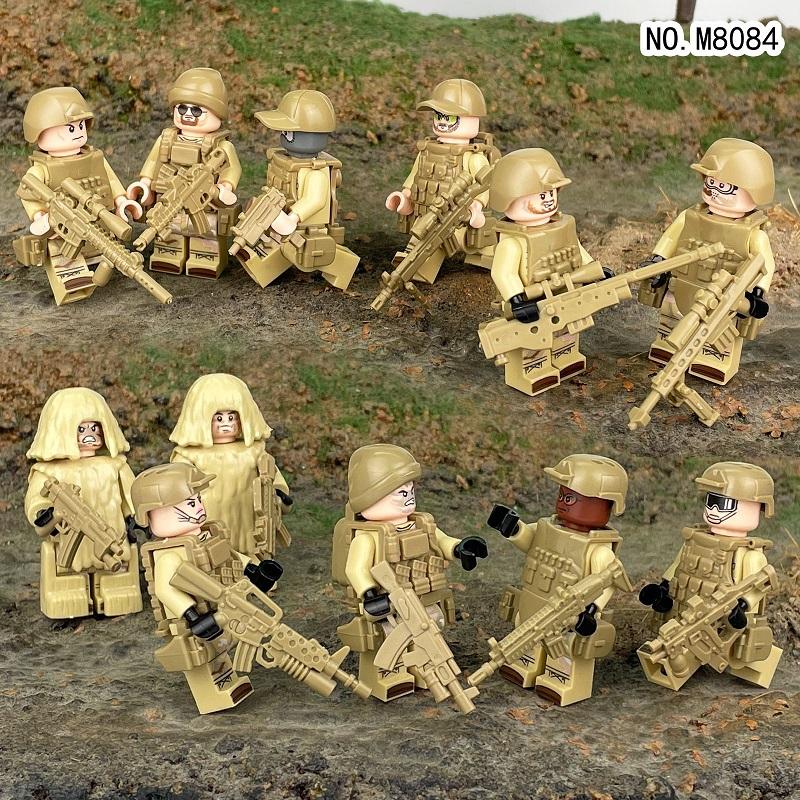 Desert Soldiers Colorful Special Forces SWAT 12pcs Military Bricks Armed Building Blocks MiniFigures Army Weapons Accessories Toy
