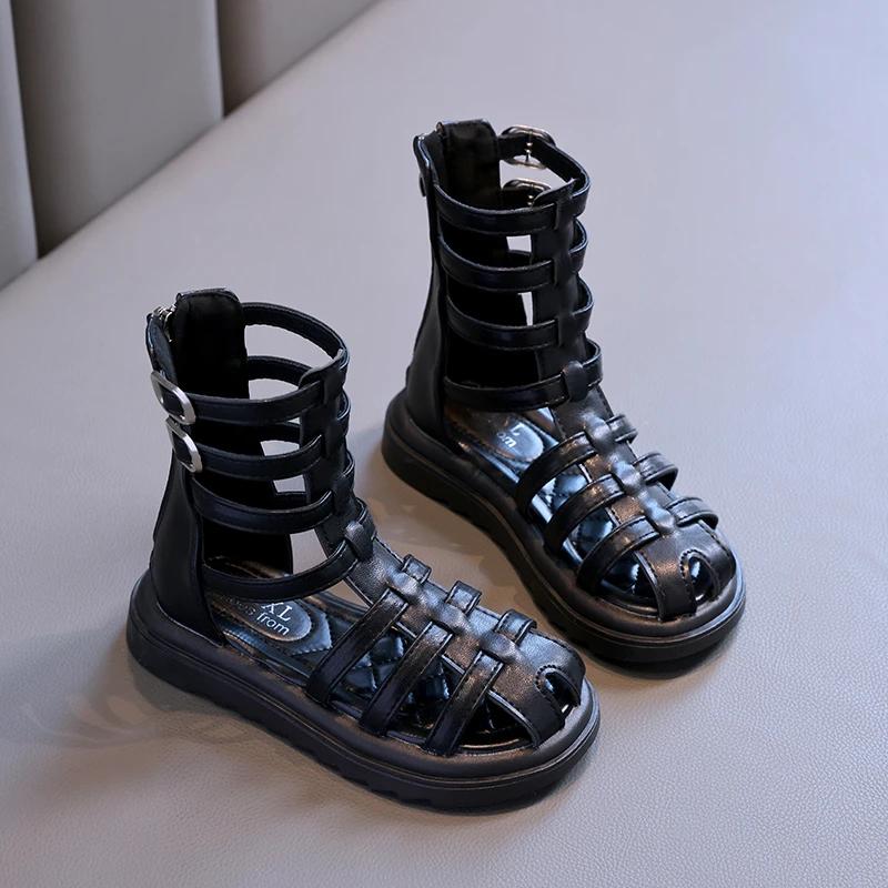 New Summer Little Girl Children Sweet Princess Long Sandals High-top Gladiator Platform Shoes Kids Wedding Party Footwear