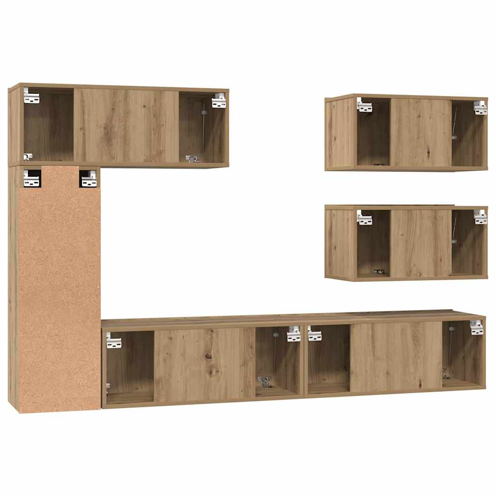 Wall Mounted TV Cabinet Set 6 pcs Artisan Oak Wood Based Material