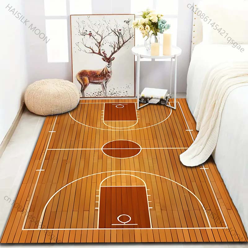 Covor din lemn cu imprimeu de teren de baschet pentru dormitor, living, noptieră, canapea, podea, covor modern pentru casă, decor, spălare la mașină