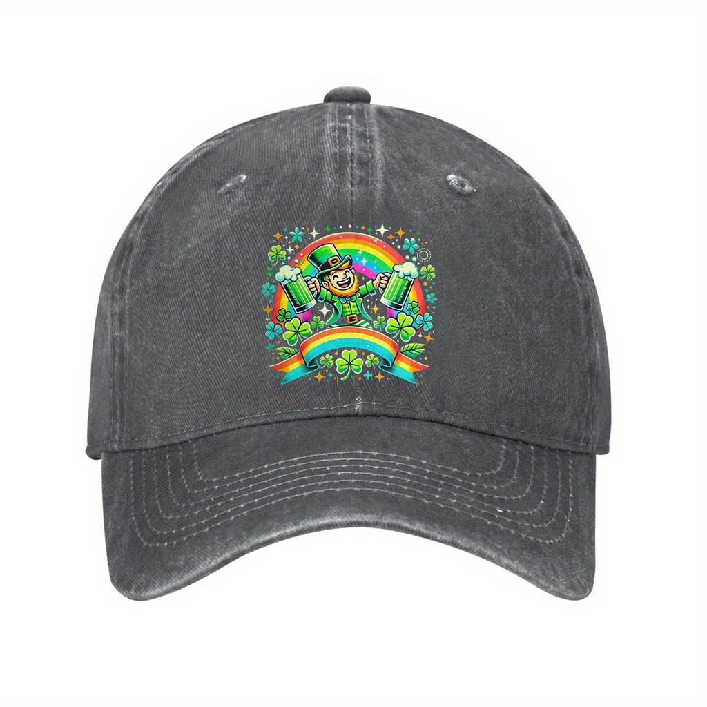 St Patricks Day Leprechaun Beer Mug Baseball Cap Cotton Adjustable Denim Black Outdoor Casual Hat