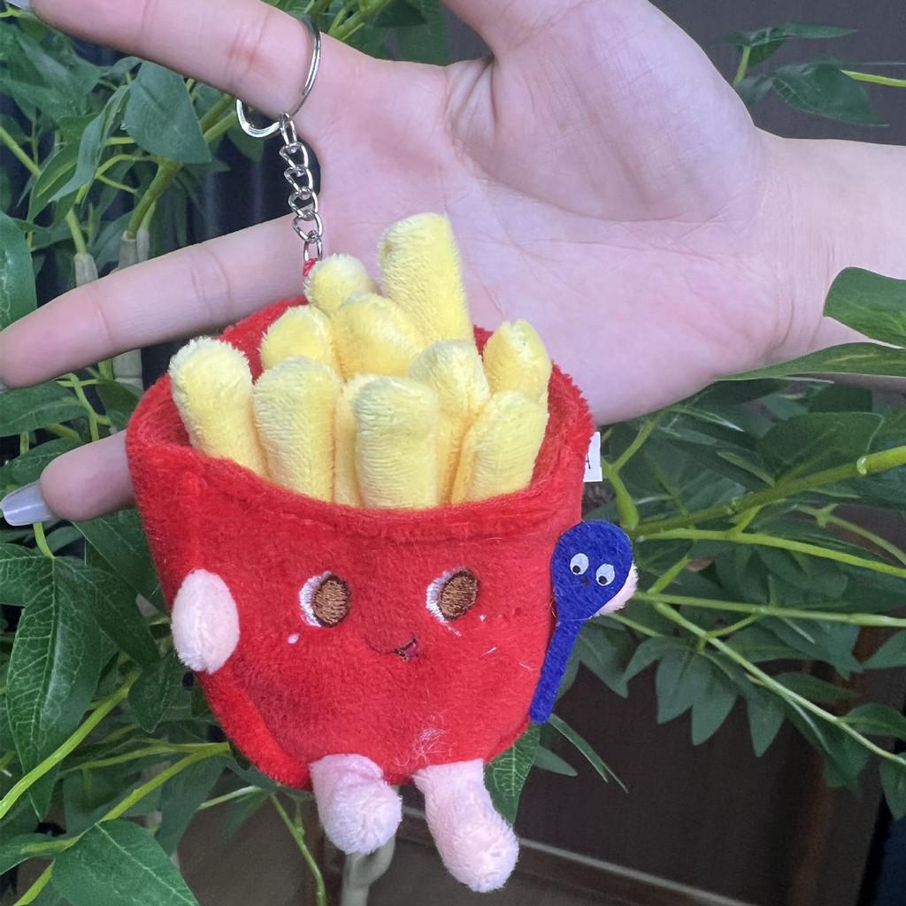 Roztomilé francouzské kreslené hranolky, hamburger a hot dog plyšové klíčenky mini figurky