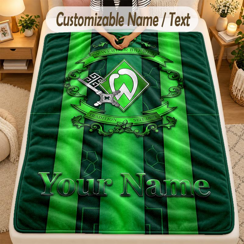 Flannel BlanketWerder Bremen FC Custom Name Text Personalized Soft Warm Throw Blanket Home Decor Gift