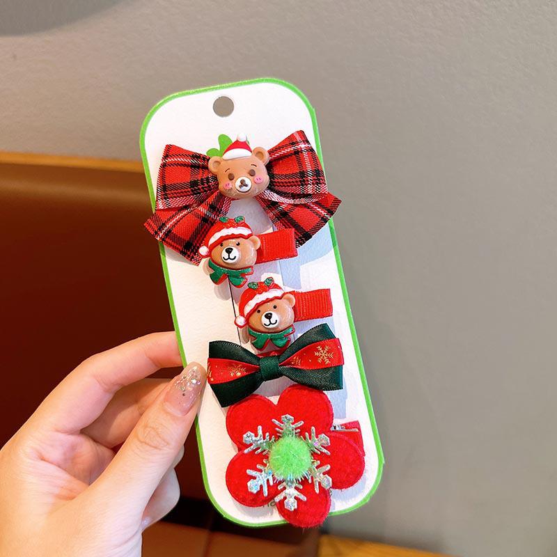 Kids' Christmas Hair Clips: Cute Reindeer Santa Bows & Cartoon Duckbill Clips