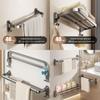 Modern Simple Steel Wallmounted Towel Rack With Foldable Double Bars For Bathroom Storage