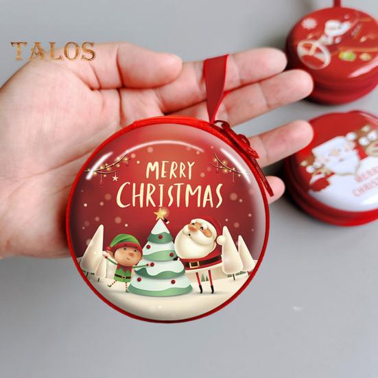 Children's Coin Purse Round Christmas Coin Pouch with Cartoon Pattern Zipper Closure Coin Case with Lanyard for Kids Coins Cash Keys Candies