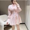 2024 Women's Summer Long Sleeve Shirt Dress with Turn-Down Collar and Waist Tie