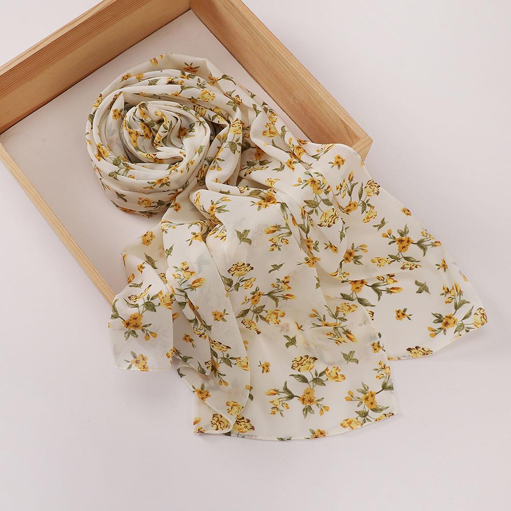 New Printed Hijabs Shawl Bubble Chiffon Hijabs Woman Design Flower Shawls Muslim Scarves Headscarf Wraps Turbans Long Scarves