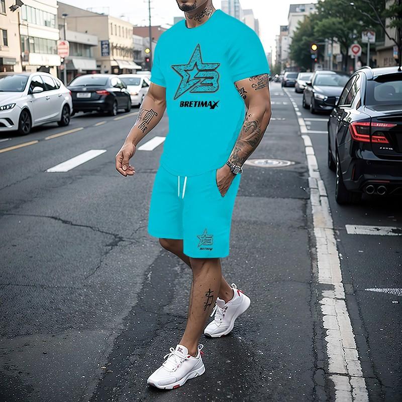 Heiß verkaufendes Sommer-Neu-T-Shirt+Shorts 2-teiliges Set für Herren Casual Fitness Jogging Sportbekleidung Hip-Hop Atmungsaktiv Kurzärmelig