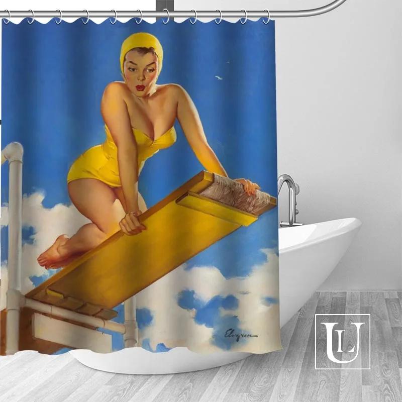 Big Sale New Custom pin up girl Modern Shower Curtain with Hooks bathroom Waterproof Polyester Fabric