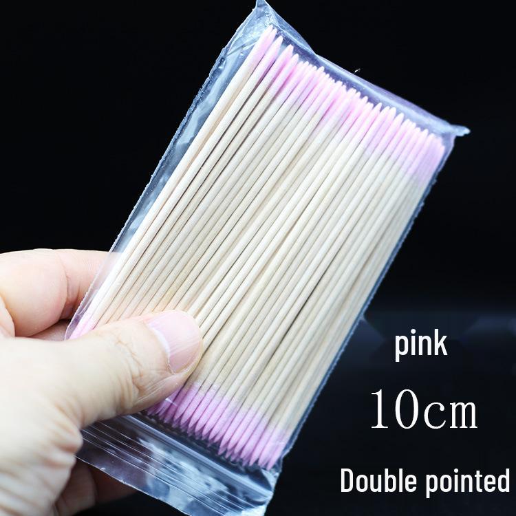 Pink Double-Ended 7cm Cotton Swabs, Multi-Functional 100 Pcs: Tattooing, Eyebrow Correction, Eyeliner, Toothpick, and Nail Art.